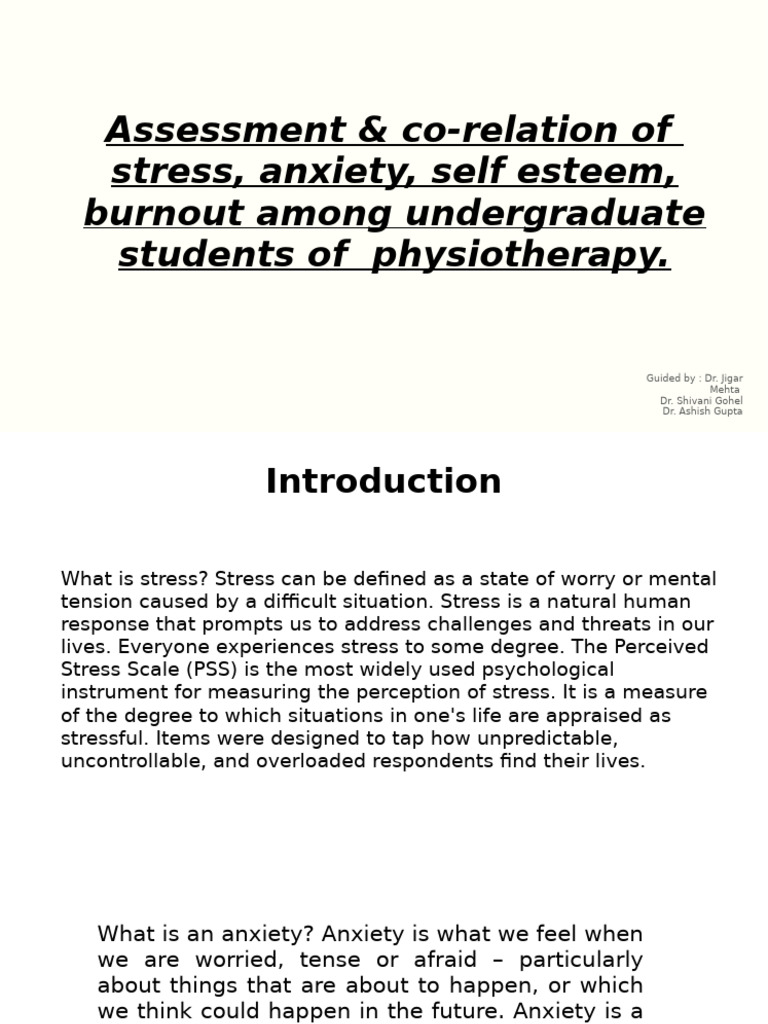 Stress and Mental Health in Physiotherapy Students | PDF | Self Esteem ...