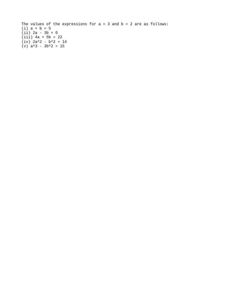 The Values of The Expressions For A 3 and B 2 Are As Follows: (I) A + B ...