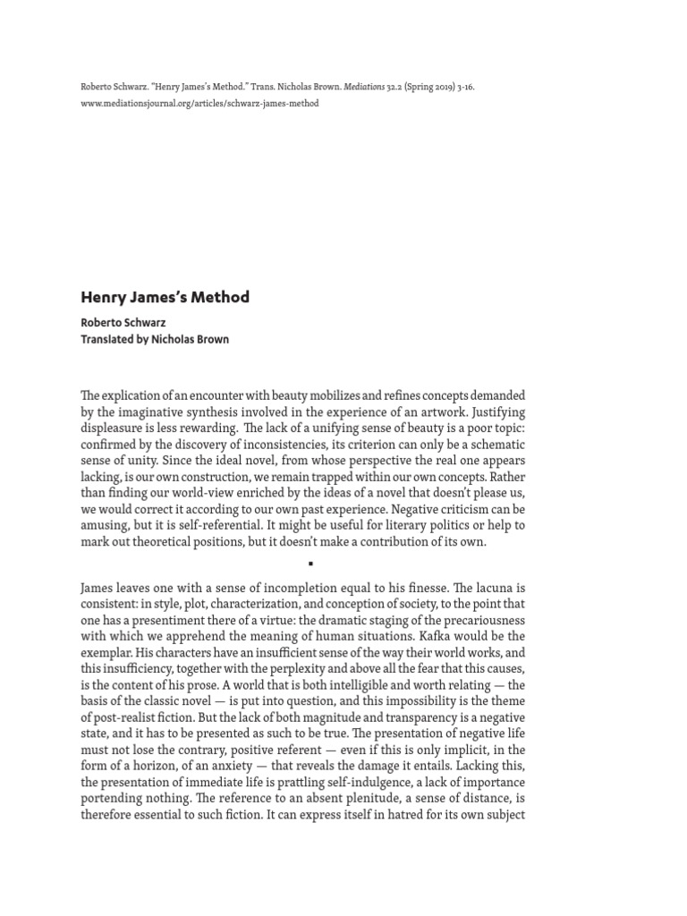 Schwarz, Henry James S Method, Mediations32!2!2 | PDF | Experience ...