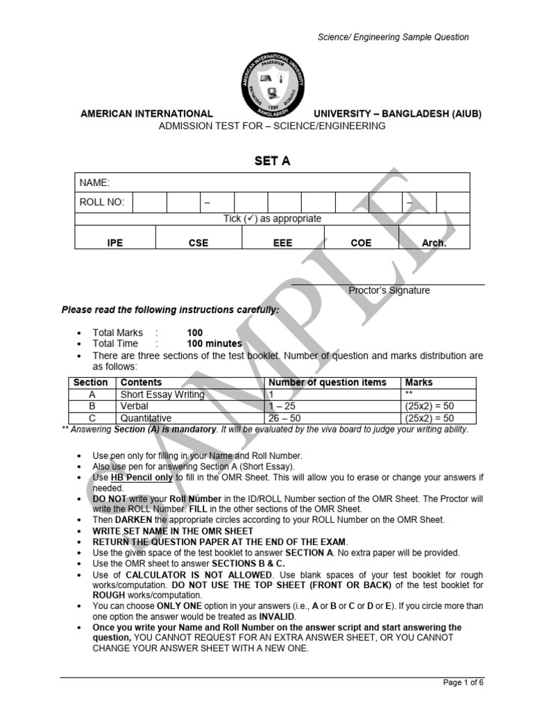 AIUB Law Admission Test Sample Questions | PDF | Molecules | Physics