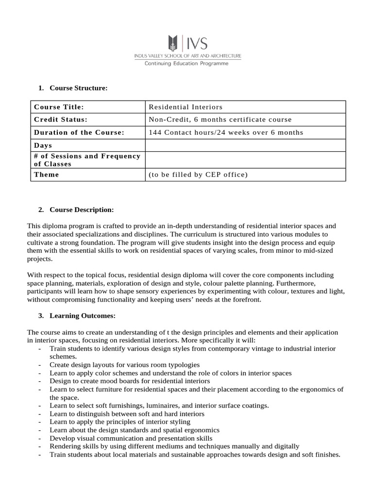 Residential Interiors Diploma Course | PDF | Design | Drawing