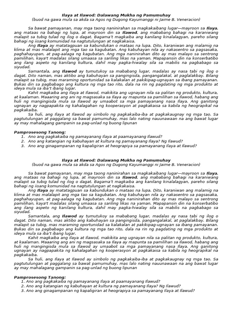 Ilaya at Ilawod Handout | PDF