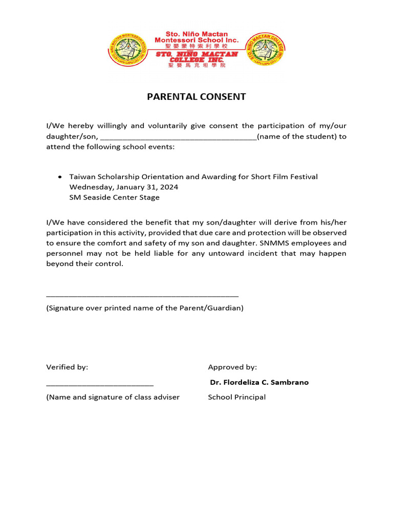Parental Consent for School Event | PDF