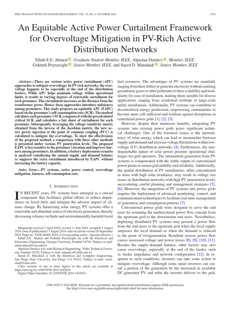 An Equitable Active Power Curtailment Framework For Overvoltage ...