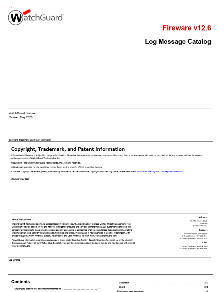 WatchGuard Fireware v12.6 Log Catalog | PDF | Firewall (Computing ...