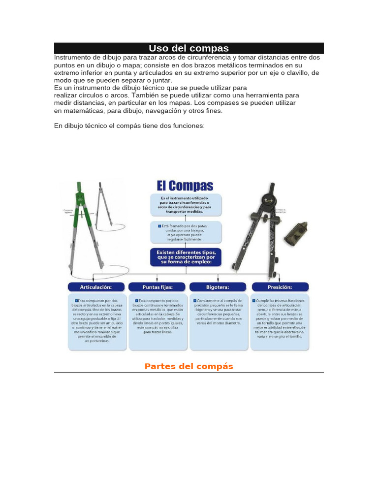 Uso y funciones del compás en dibujo | PDF