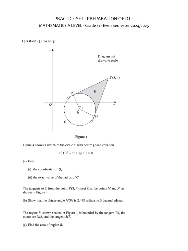 A Level Mathematics Practice Set 2024 | PDF