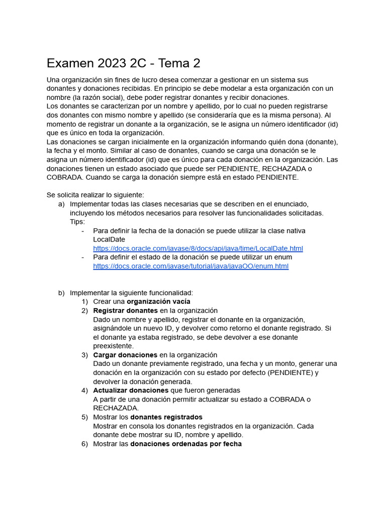 Algoritmos 1 - 2023 2C - Tema 2 | PDF | Donación | Java (lenguaje de ...