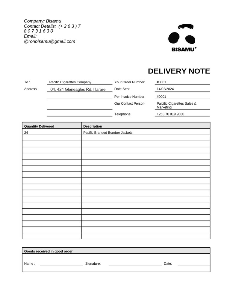 Bisamu Delivery Note | PDF