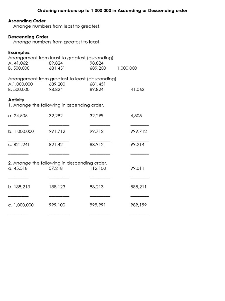 Ordering and Rounding Large Numbers | PDF