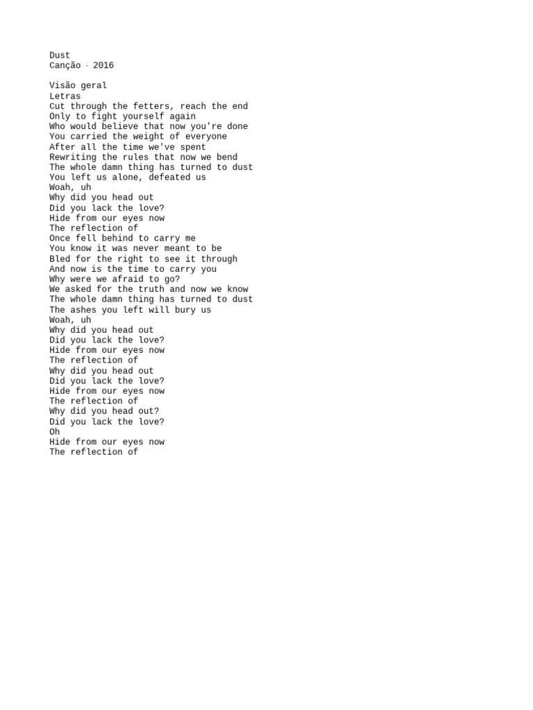 Dust - Lyrics Overview | PDF