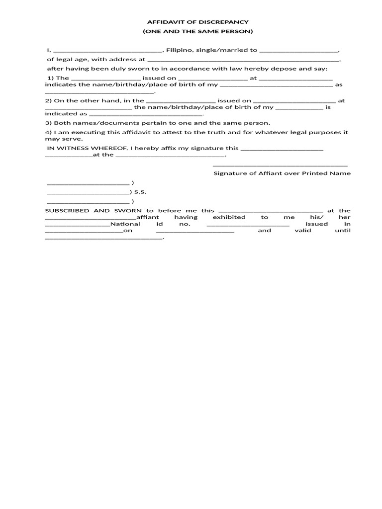 Affidavit of Discrepancy Template | PDF