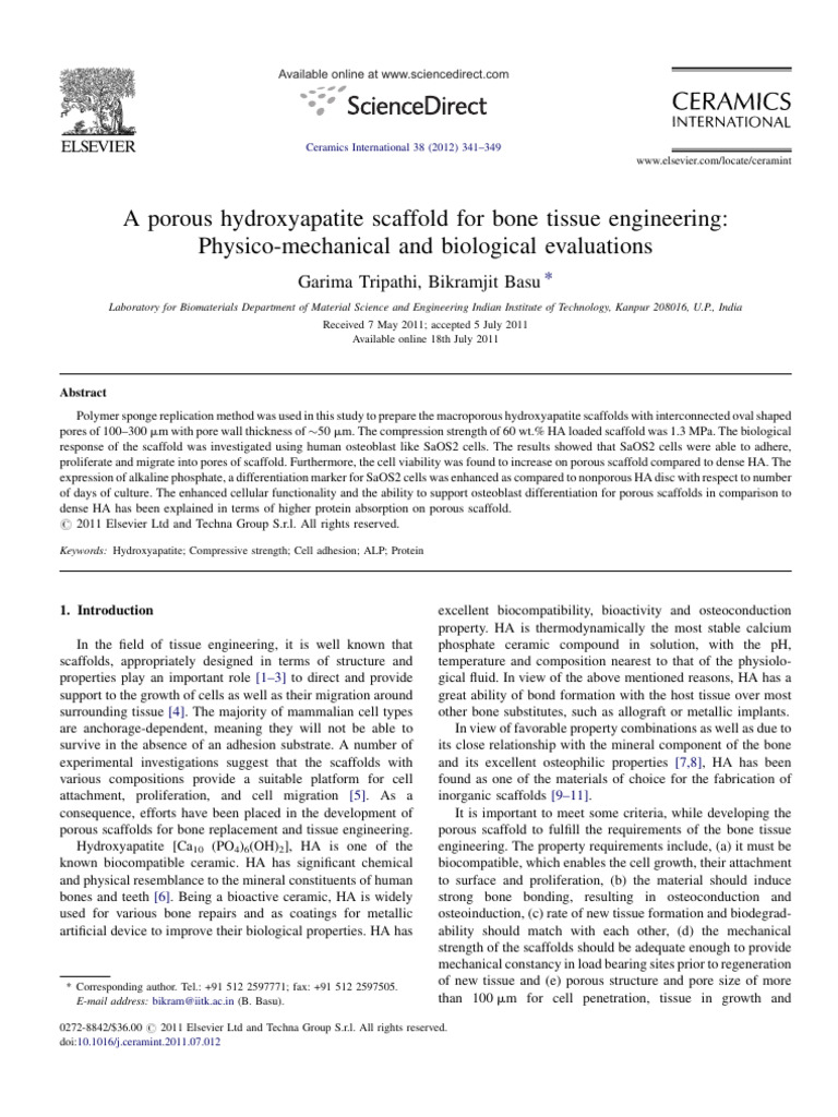 Hydroxyapatite Scaffolds for Bone Engineering | PDF | Tissue ...