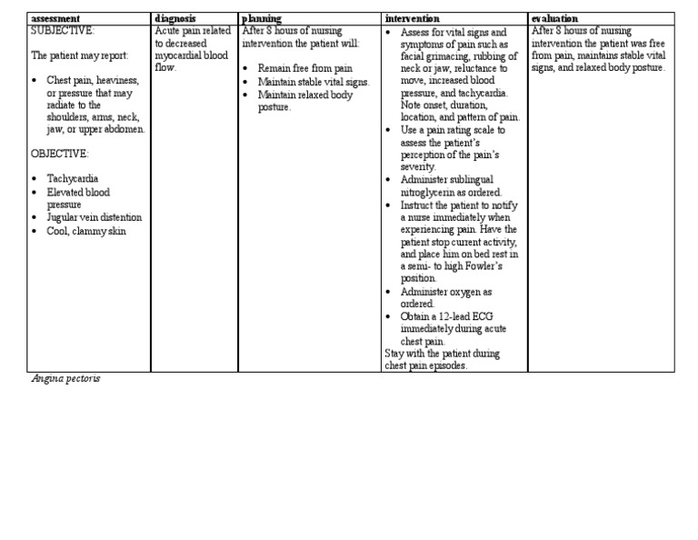 Angina Pectoris Nursing Care Plan