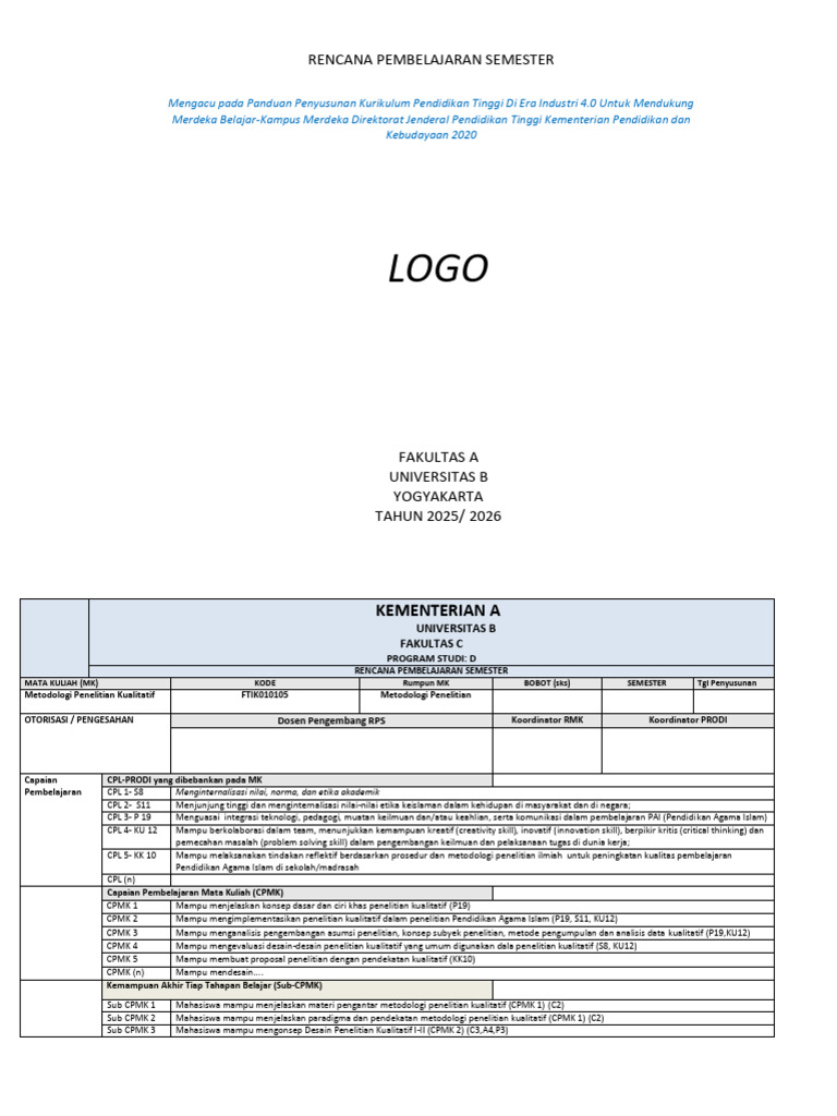 Contoh RPS OBE Metodo Penelitian Kulatitatif | PDF