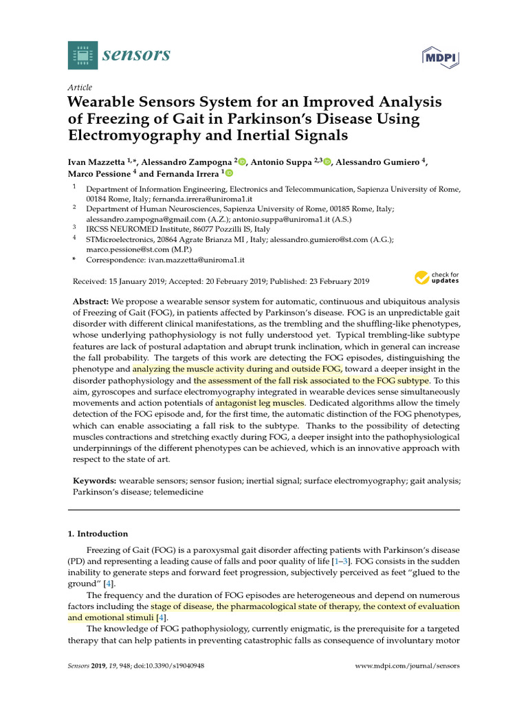 Wearable Sensors for Parkinson's Gait Analysis | PDF | Spectral Density ...