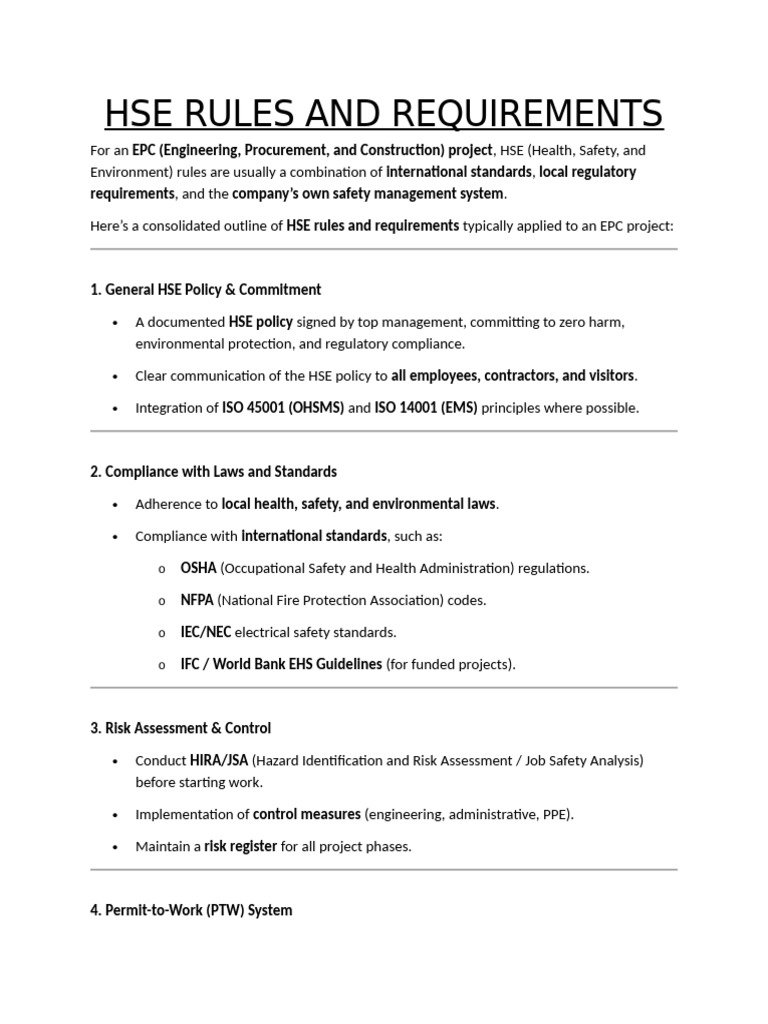HSE Rules for EPC Projects Explained | PDF | Personal Protective ...