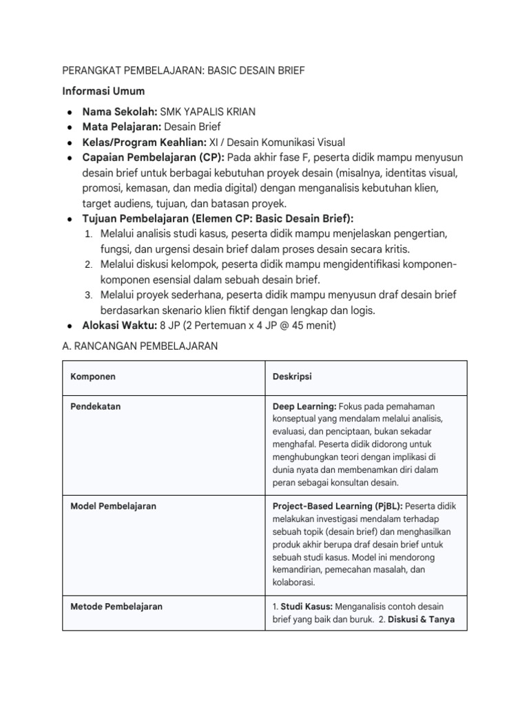 RPP 2 Basic Desain Breif | PDF