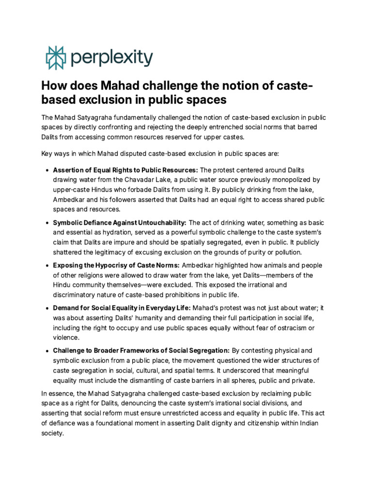 Mahad Satyagraha: Defying Caste Exclusion | PDF | Dalit | Caste