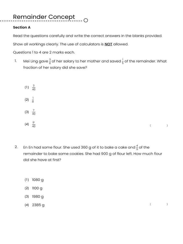 Remainder Concept Math Questions | PDF