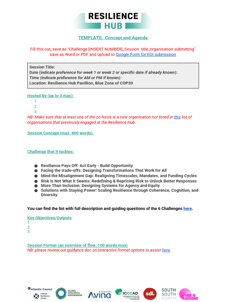 Resilience Hub COP30 EOI Concept Note Template | PDF