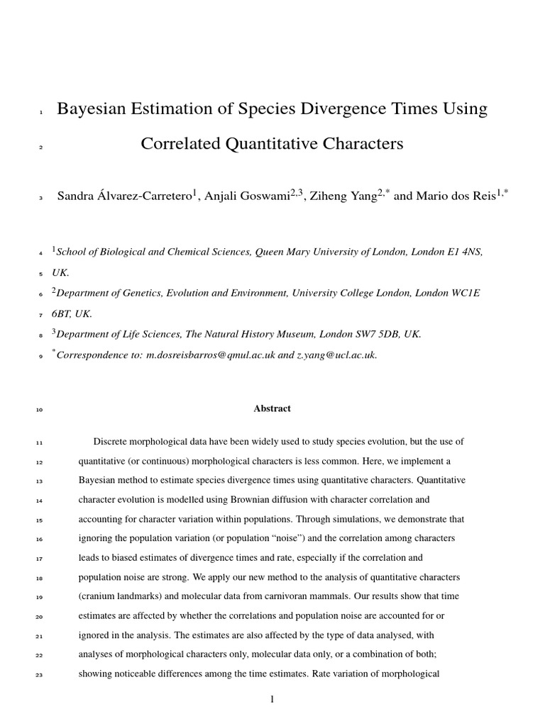 Bayesian Estimation of Divergence Times | PDF | Estimator | Bias Of An ...