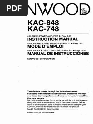 Kenwood KAC-848 Amplifier Manual | PDF | Amplifier | Loudspeaker