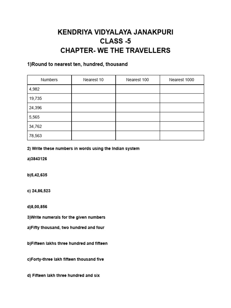 Class 5 Maths: We The Travellers Worksheet | PDF