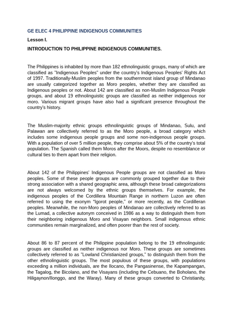 Philippine Indigenous Communities Overview | PDF | Philippines | Ethnicity