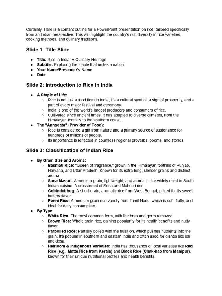 Indian Rice: Culinary Heritage Overview | PDF | Indian Cuisine | Desi ...