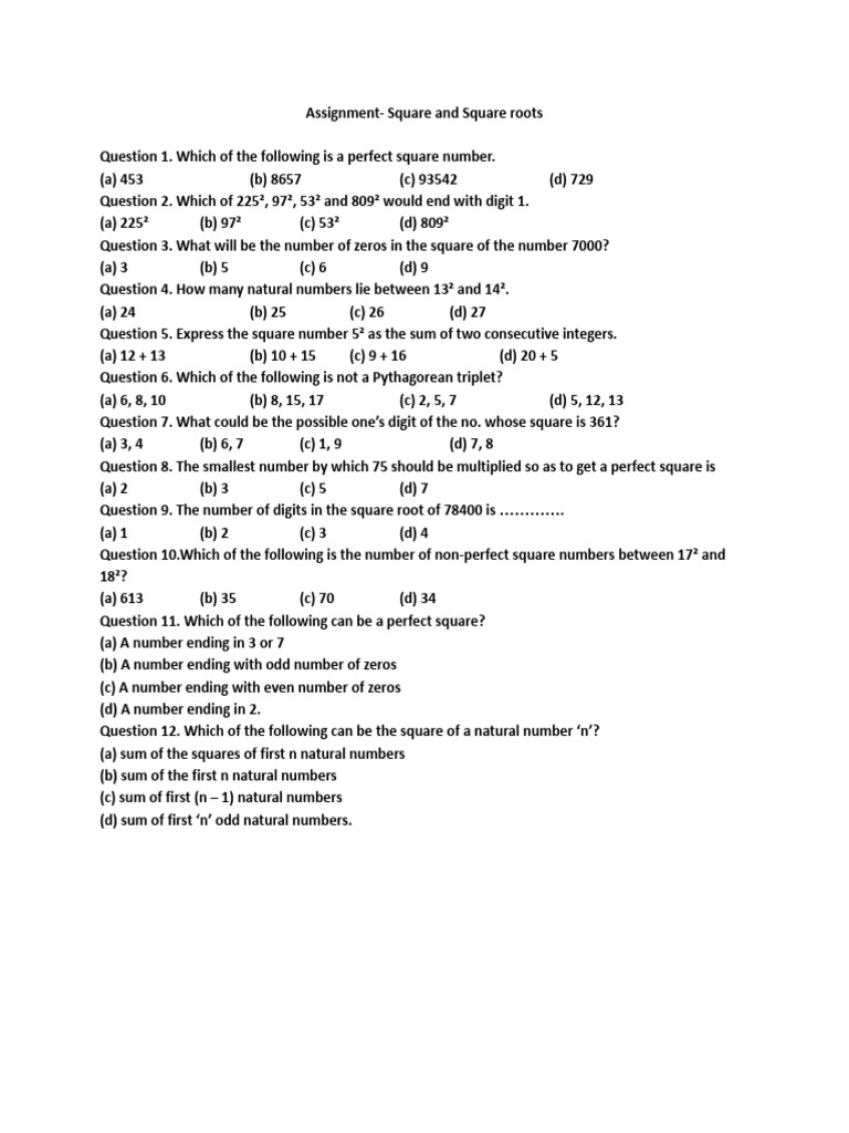 Square and Square Roots Assignment | PDF