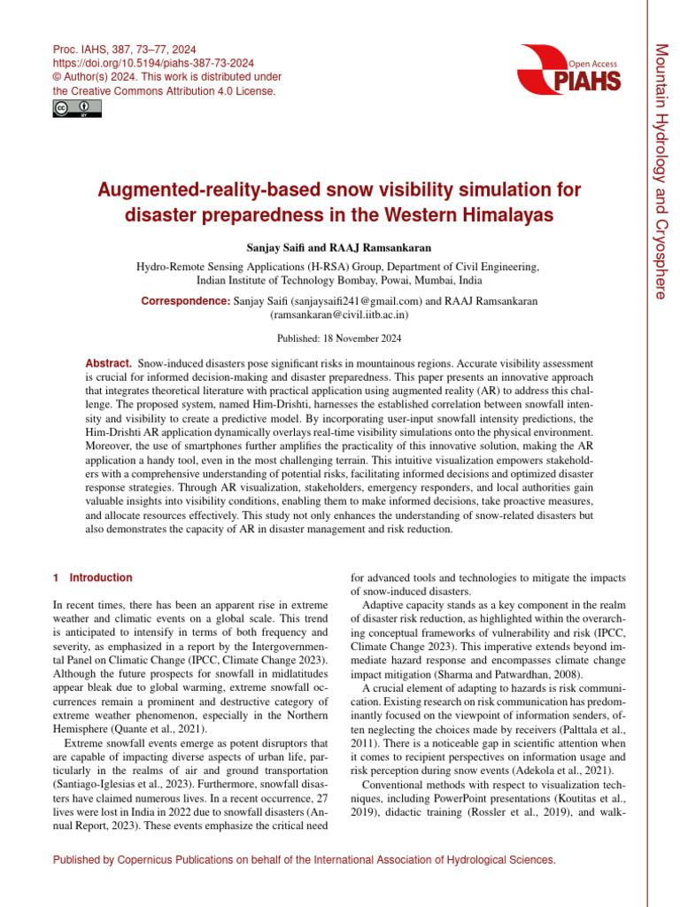 AR Snow Visibility Simulation for Disaster Preparedness | PDF ...