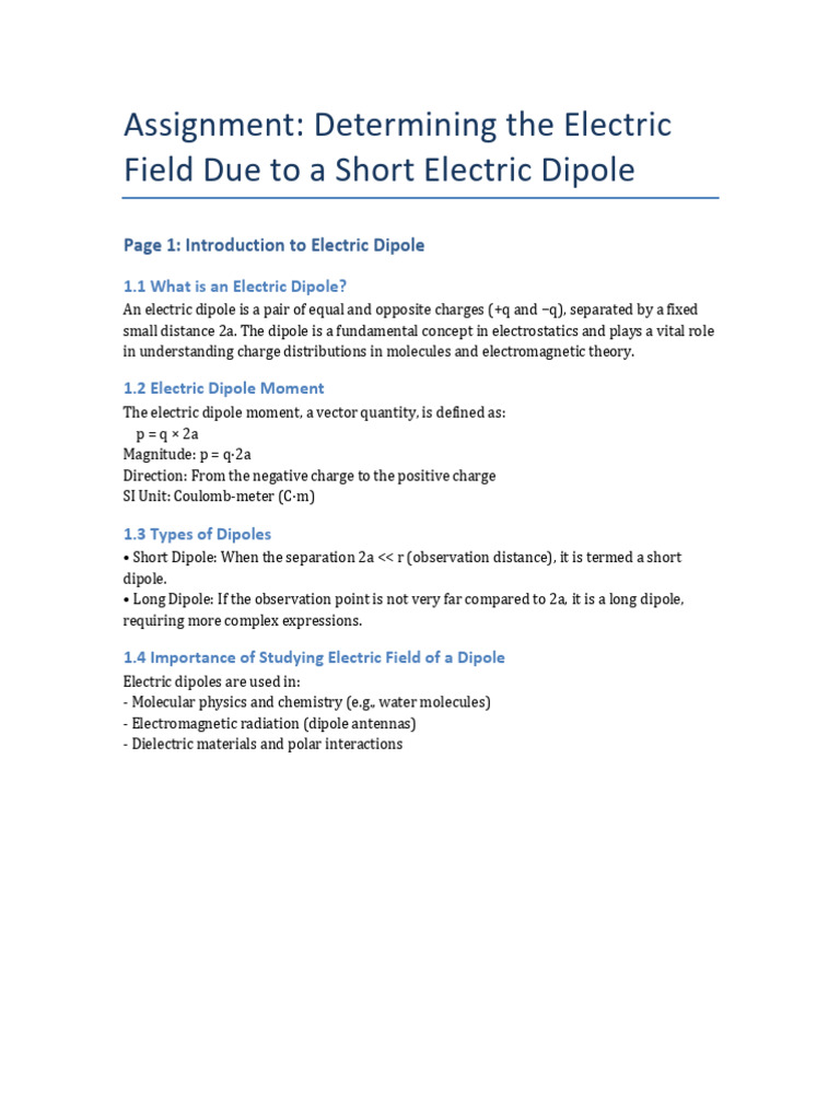 Electric Field of a Short Dipole | PDF | Dipole | Physical Quantities