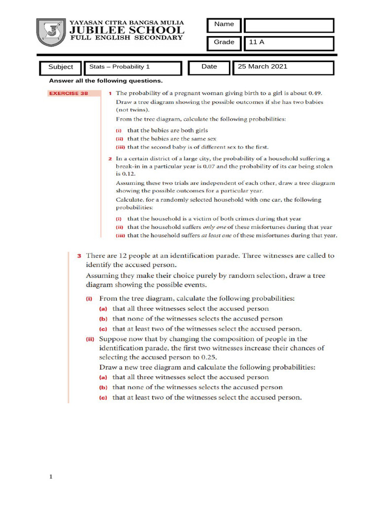 Exercise 1 Probability | PDF