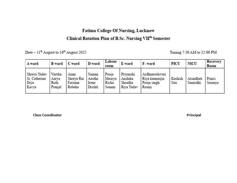 B.Sc. Nursing Clinical Rotation Plan 2025 | PDF