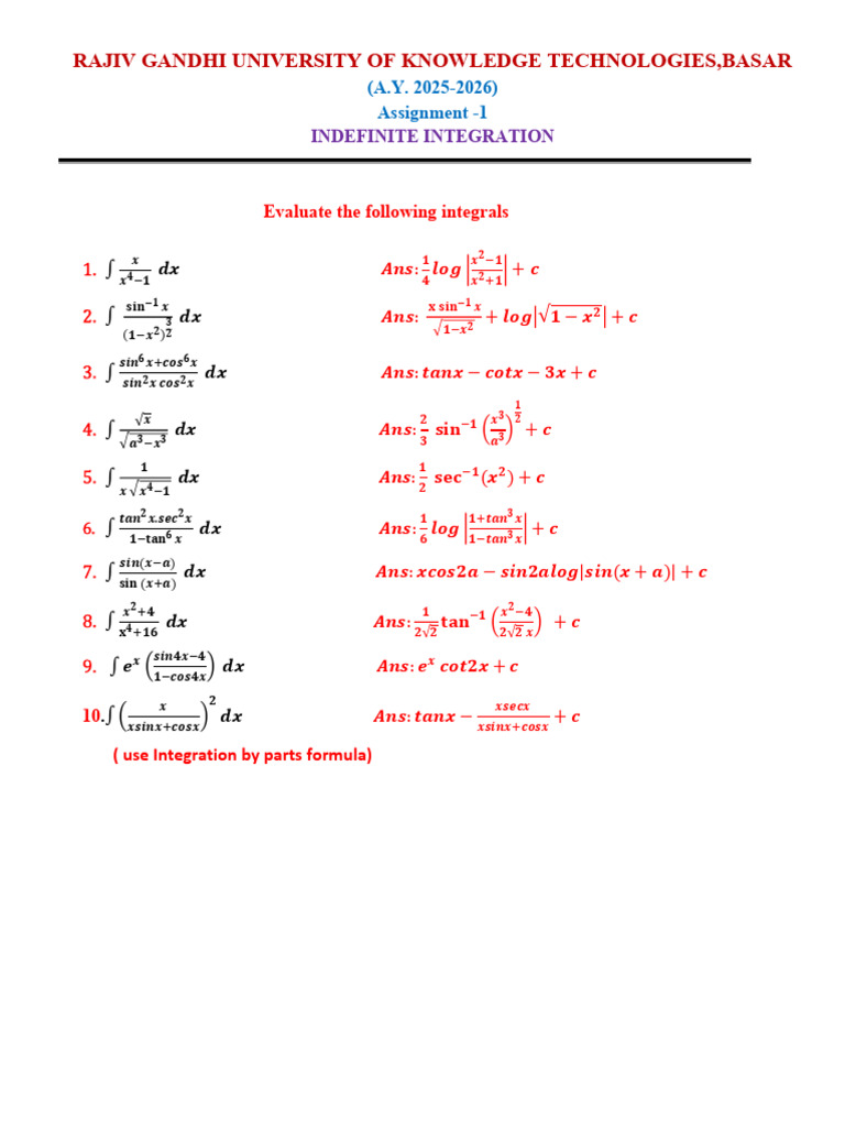 Indefinite Integration Assignment | PDF | Chess Theory | Chess