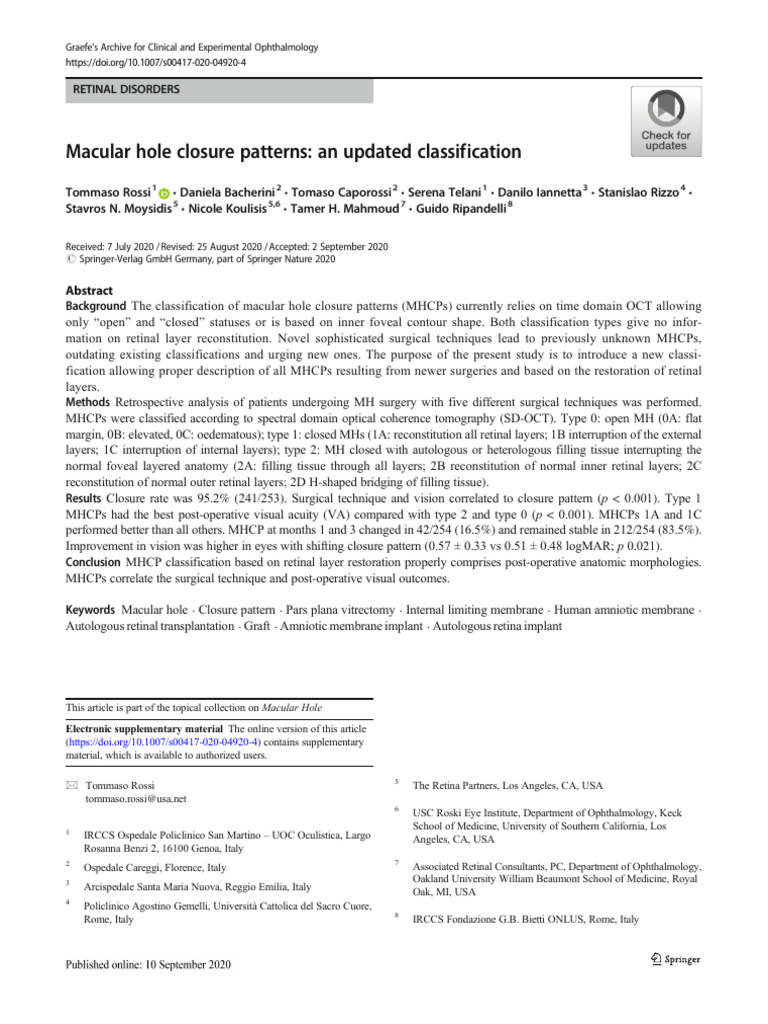 Macular Hole Closure Patterns | PDF | Retina | Senses