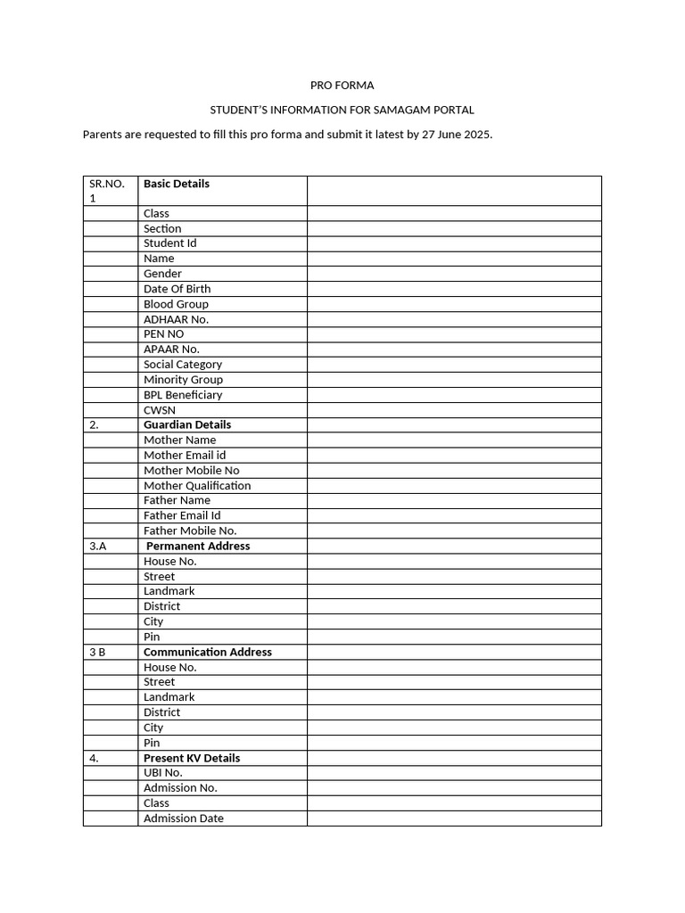 Samagam Portal Student Pro Forma | PDF
