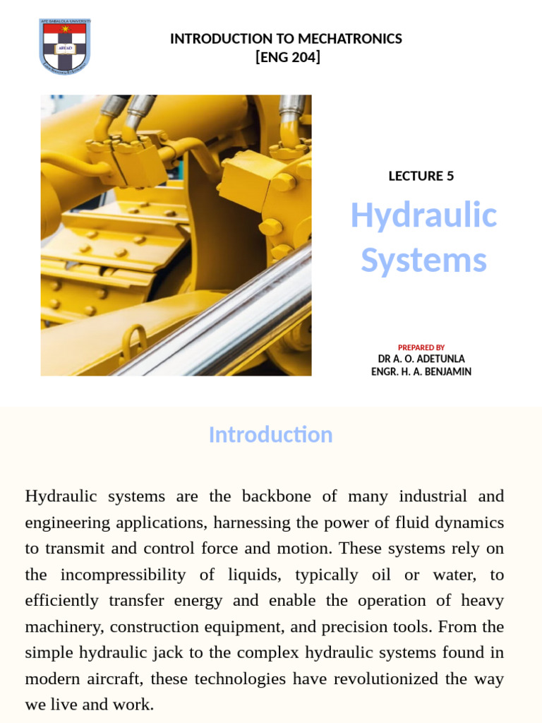 Lecture5 - Hydraulics System - MCT 204 - 2 | PDF | Pump | Valve