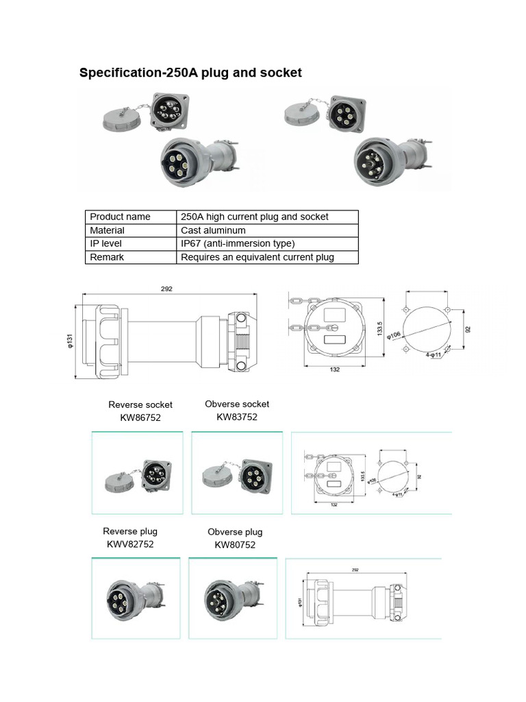 250A High Current Socket Specification | PDF