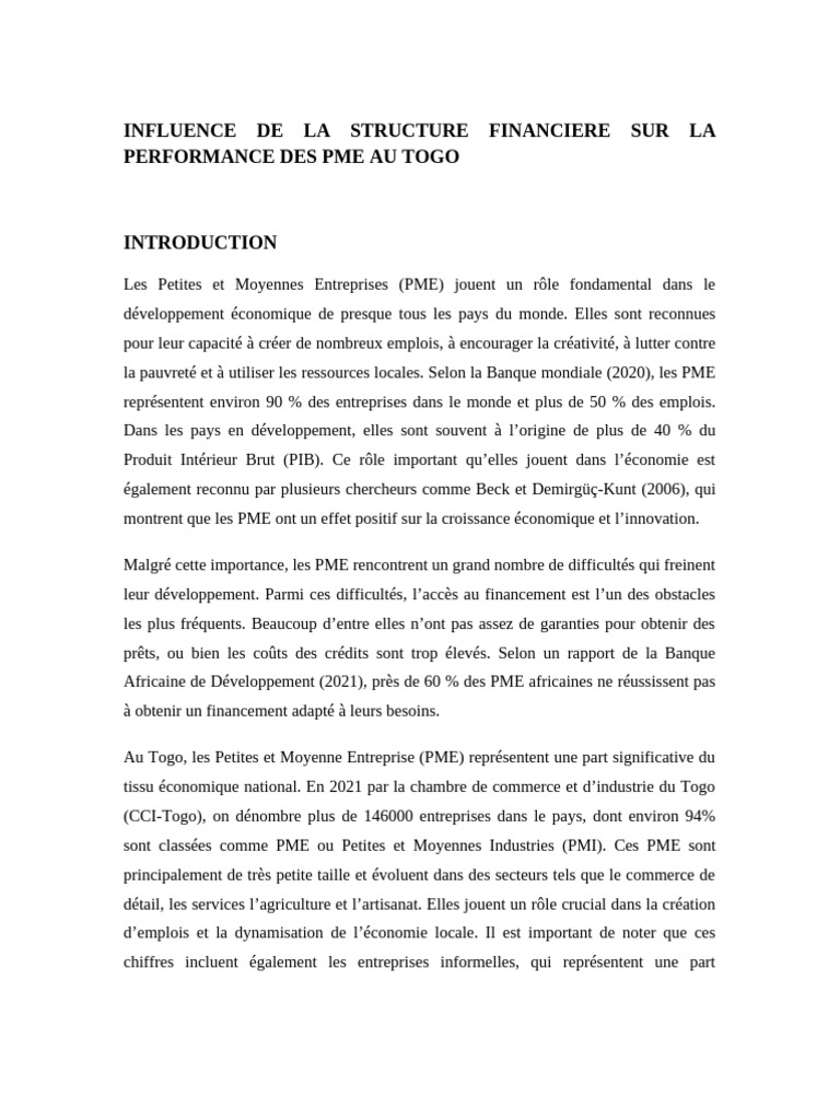Structure financière et performance des PME | PDF | Business | Dettes