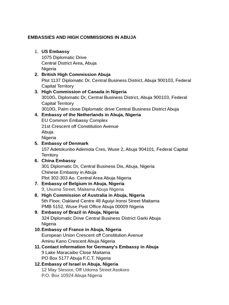 Embassies in Abuja: Addresses Listed | PDF | Chess Theory | Chess