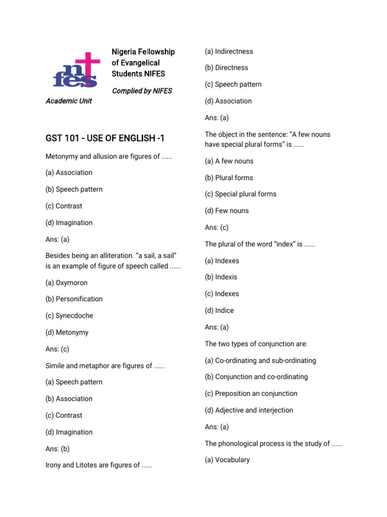 Hot GST 101 - Use of English Past Questions | PDF | English Language ...