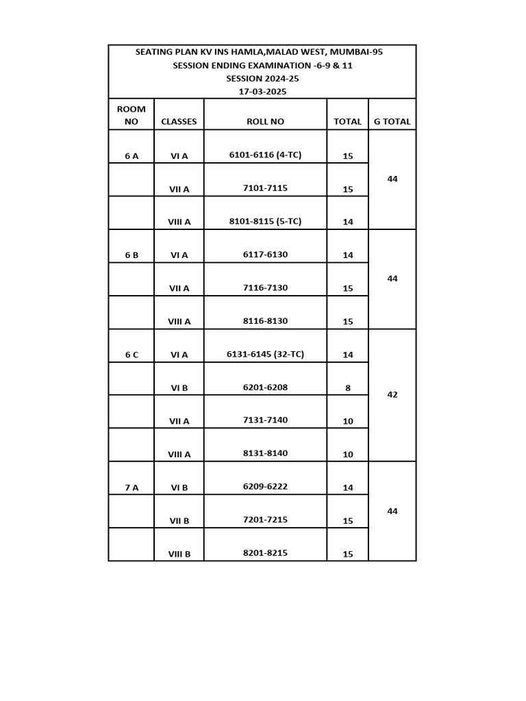 Seating Plan KV 17-3-25 | PDF