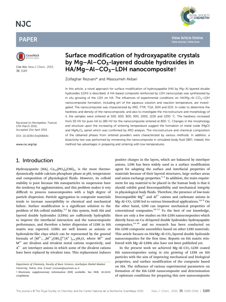 Surface Modification of Hydroxyapatite Crystals | PDF | Physical ...