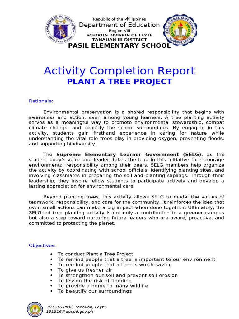 Pasil Elementary School Tree Planting Report | PDF | Natural ...