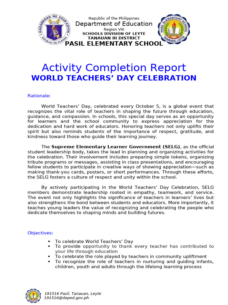 World Teachers' Day Celebration Report | PDF | Teachers | Cognition