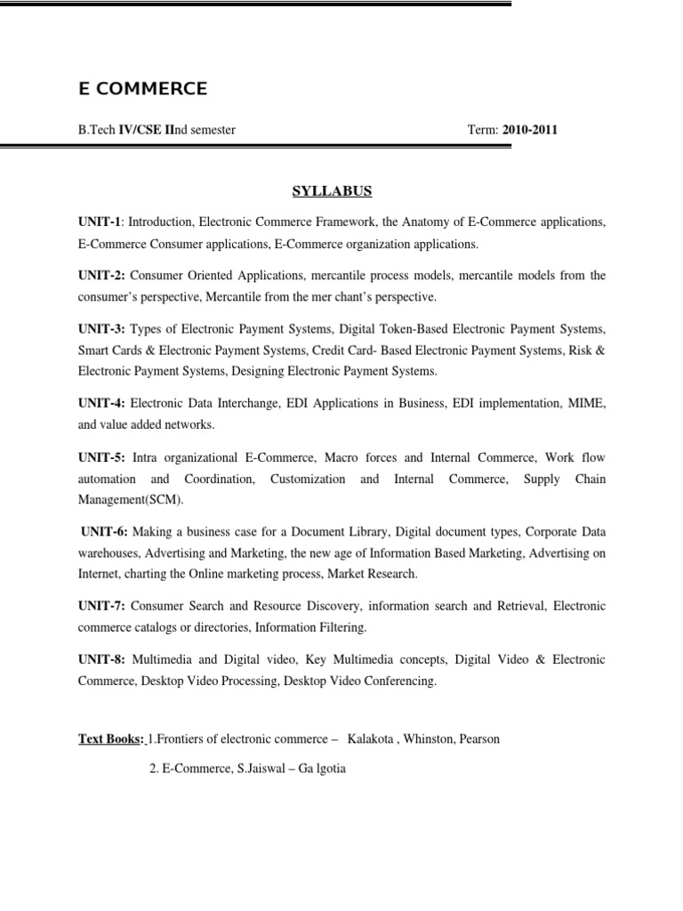 E-Commerce Course Syllabus Overview | PDF | Electronic Data Interchange ...