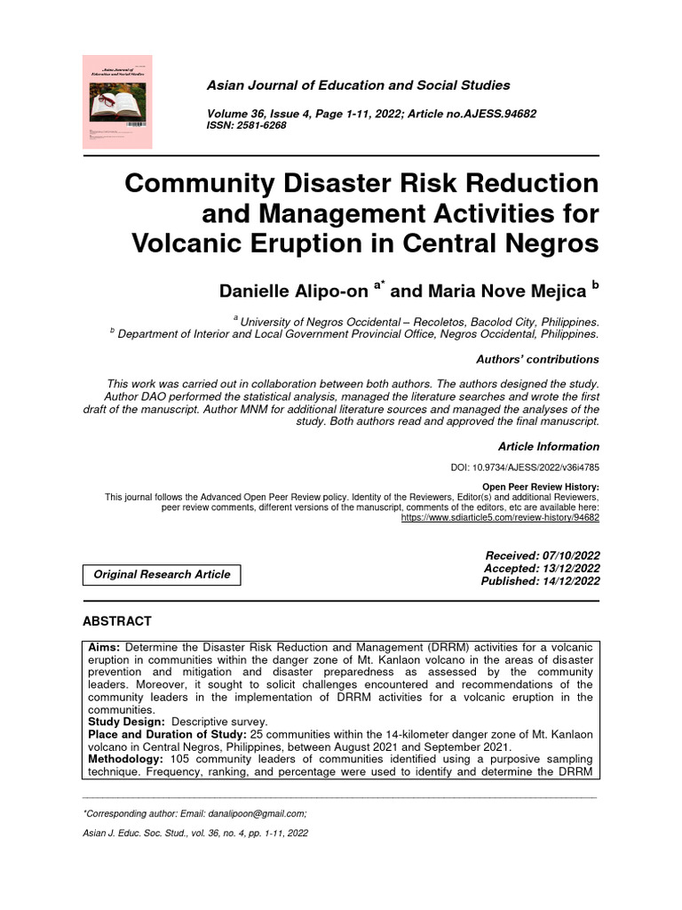 Community DRRM for Mt. Kanlaon Eruption | PDF | Natural Disasters ...