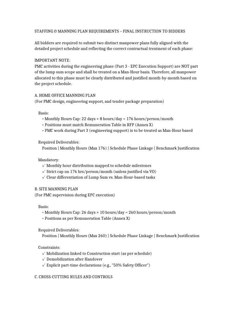 Updated Staffing Manning Plan Requirements | PDF